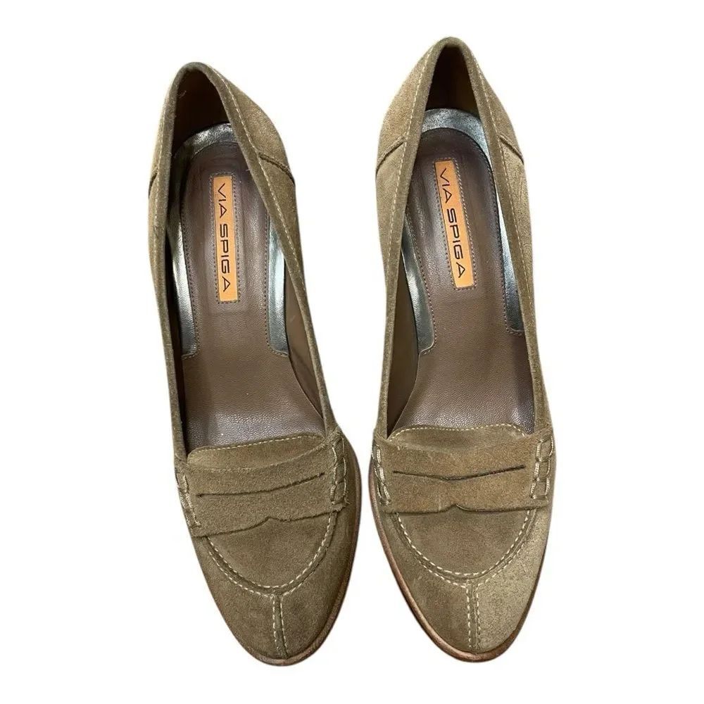 Via Spiga Women's Brown Suede Loafers Heels Size 7 Preppy Classic Office